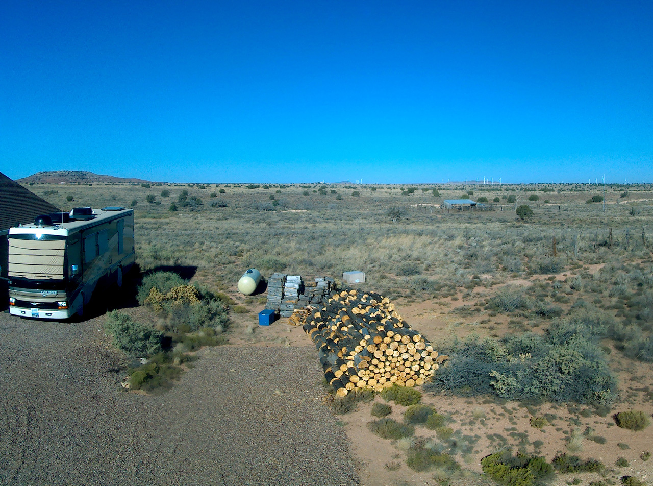 2023-10-18, 012, View of the RV & Wood Pile at the Snowflake House