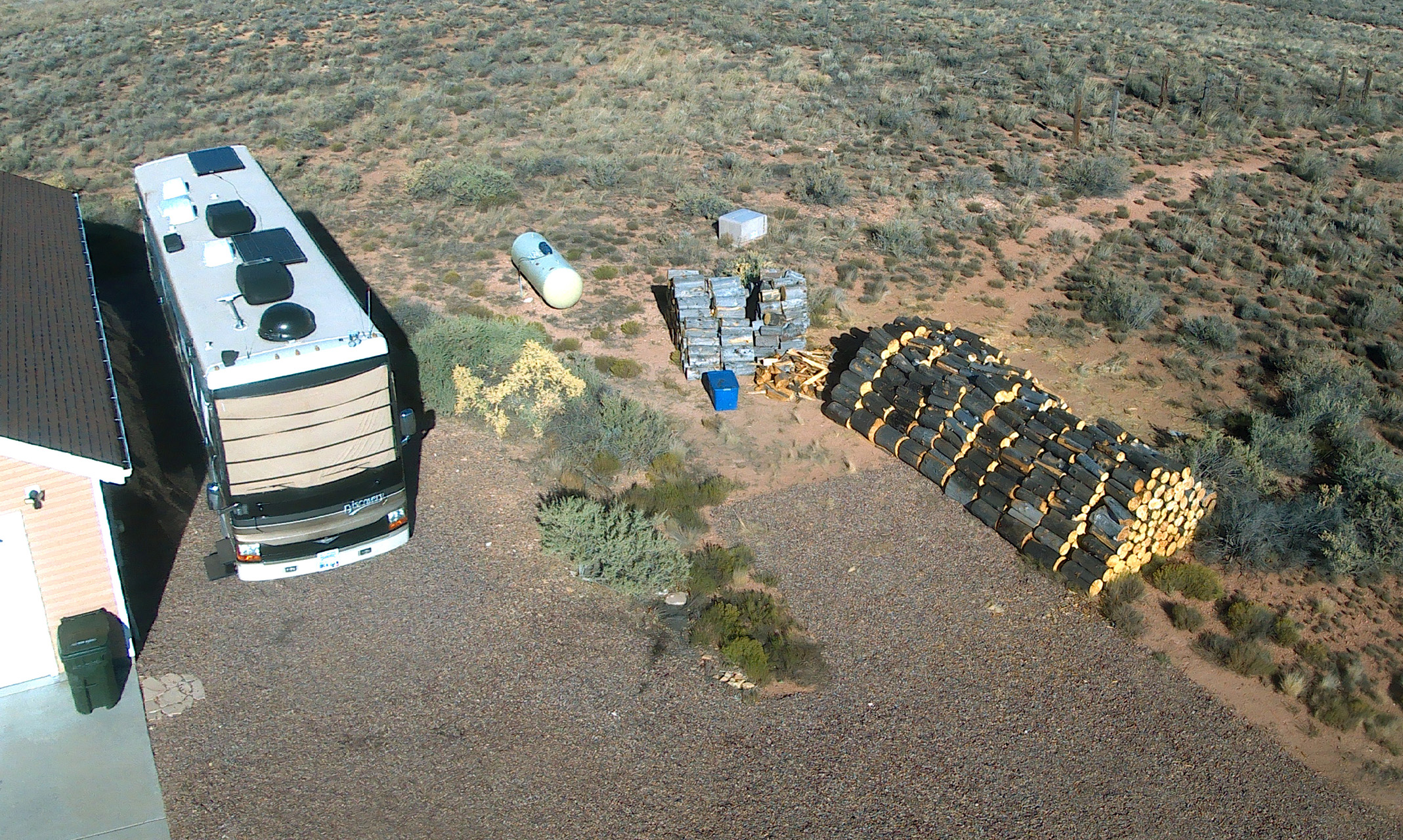 2023-10-18, 013, View of the RV & Wood Pile at the Snowflake House