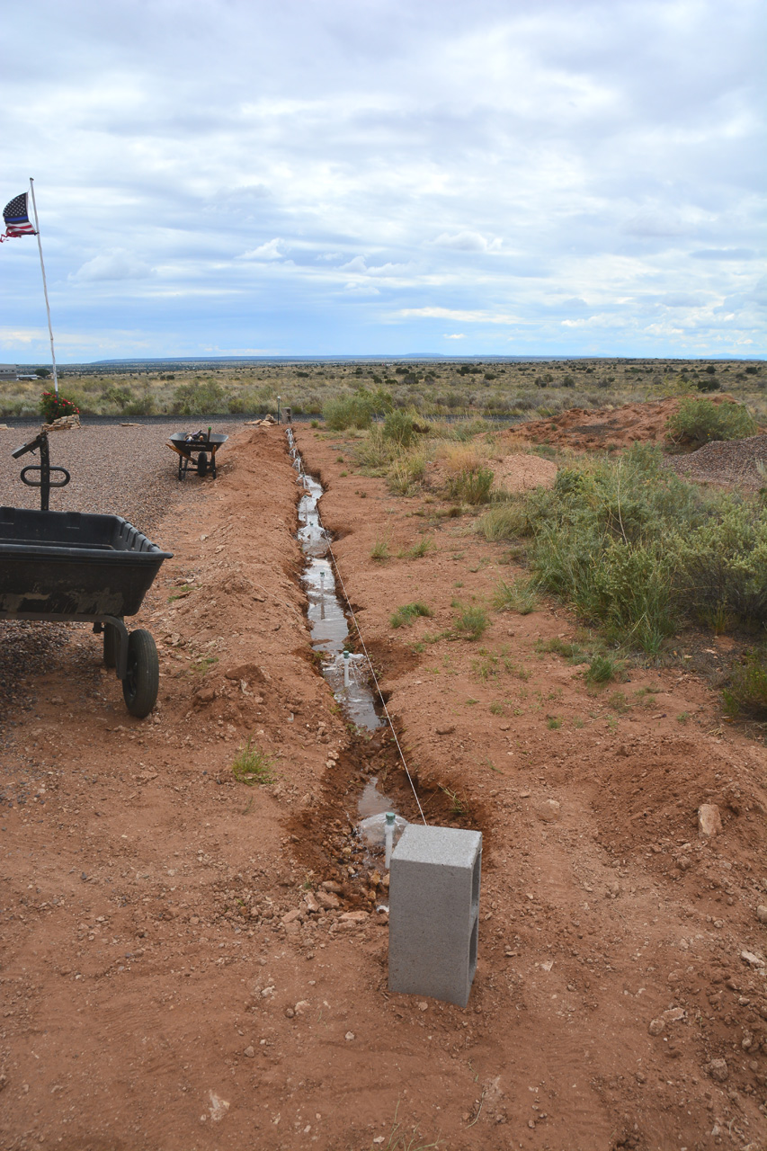 2023-09-12, 04, South Side, Lattice Wall, Irrigation Test Running Water